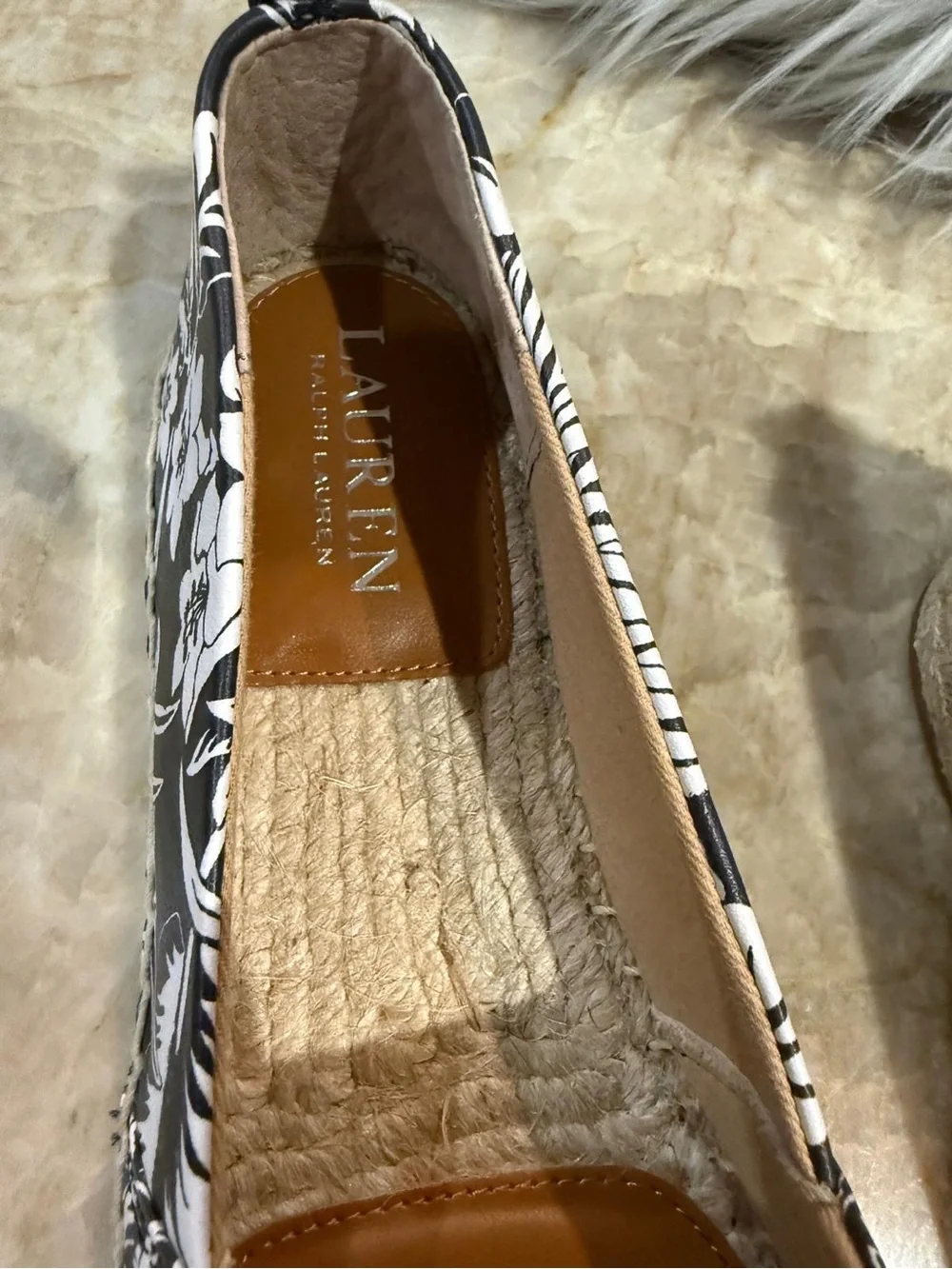 Lauren Ralph Lauren Espadrille Flats Womens 6.5 Floral Cameryn Black Slip On